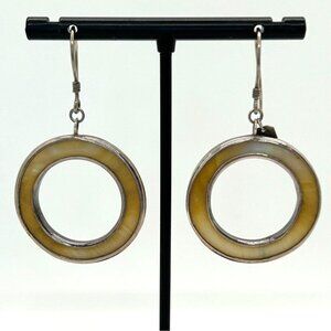 Sterling Silver Earrings Enamel Large Hoop Bohemian Style Signed LG Statement